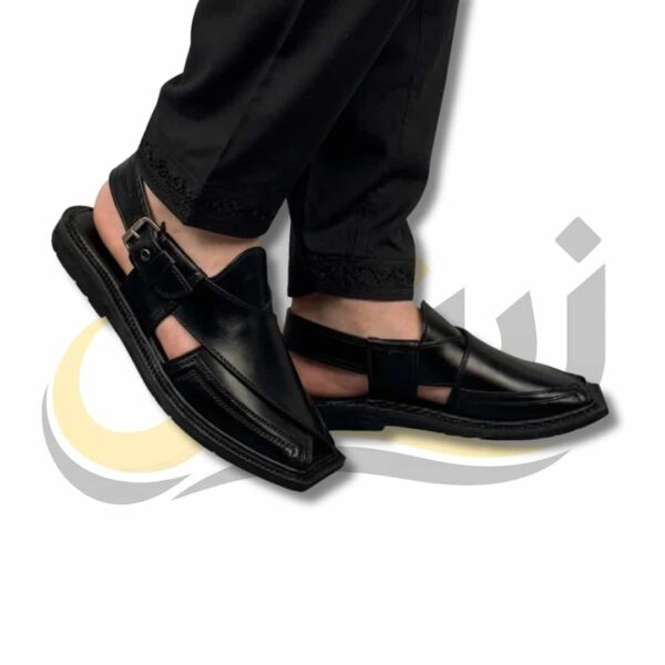 Black Double Gear Takidar T-Shape Peshawari Chappal