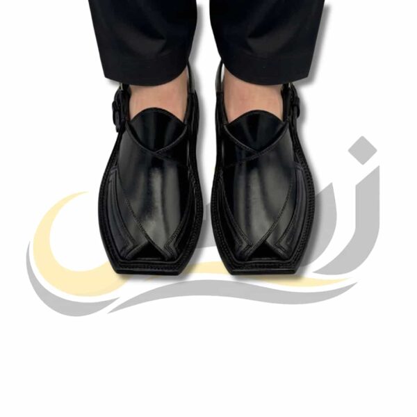 Black Double Gear Takidar T-Shape Peshawari Chappal