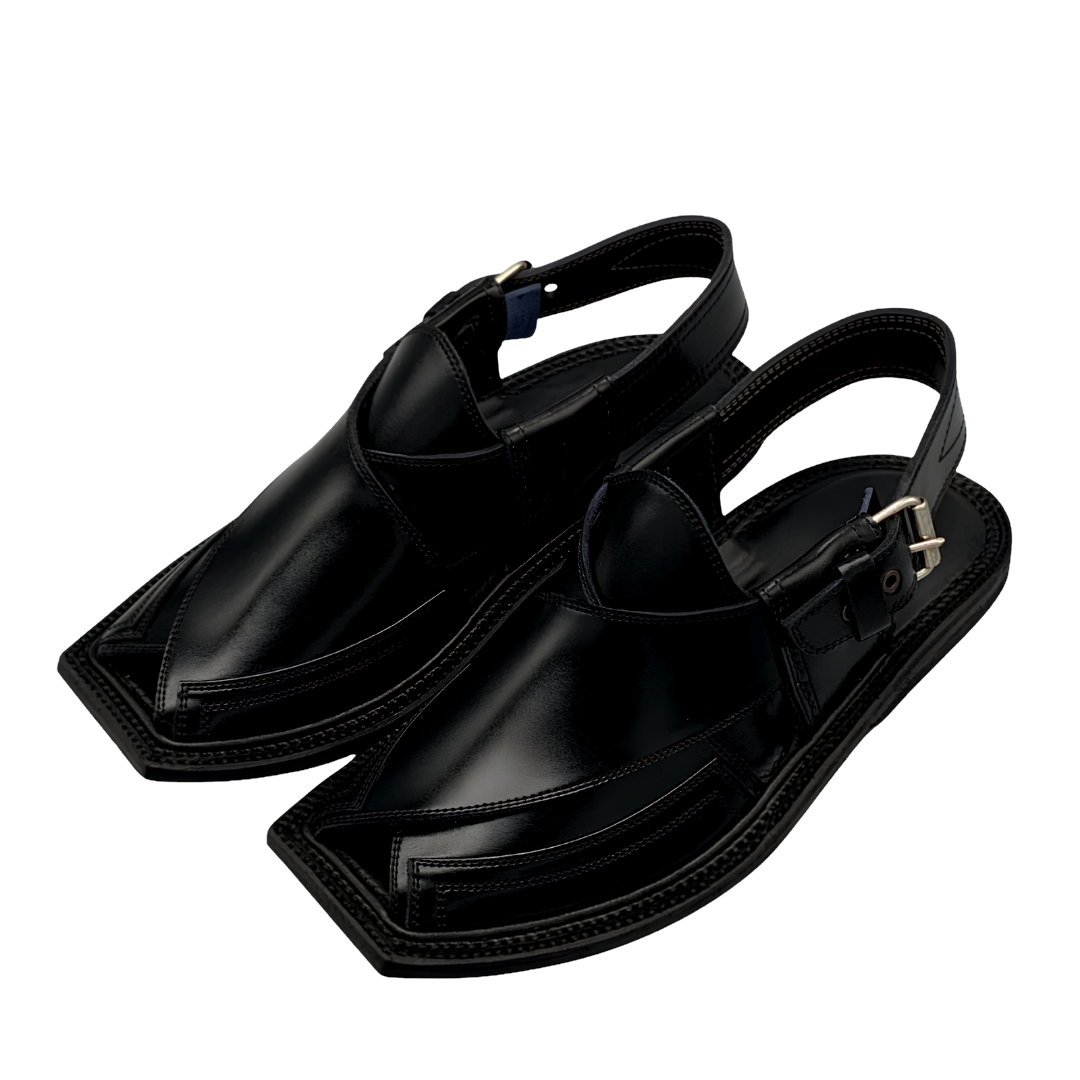 Black Double Gear Takidar T-Shape Peshawari Chappal