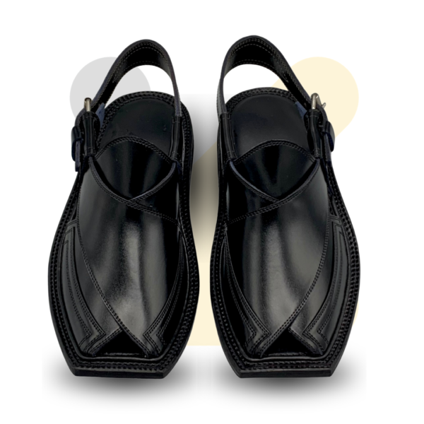 Black Double Gear Takidar T-Shape Peshawari Chappal