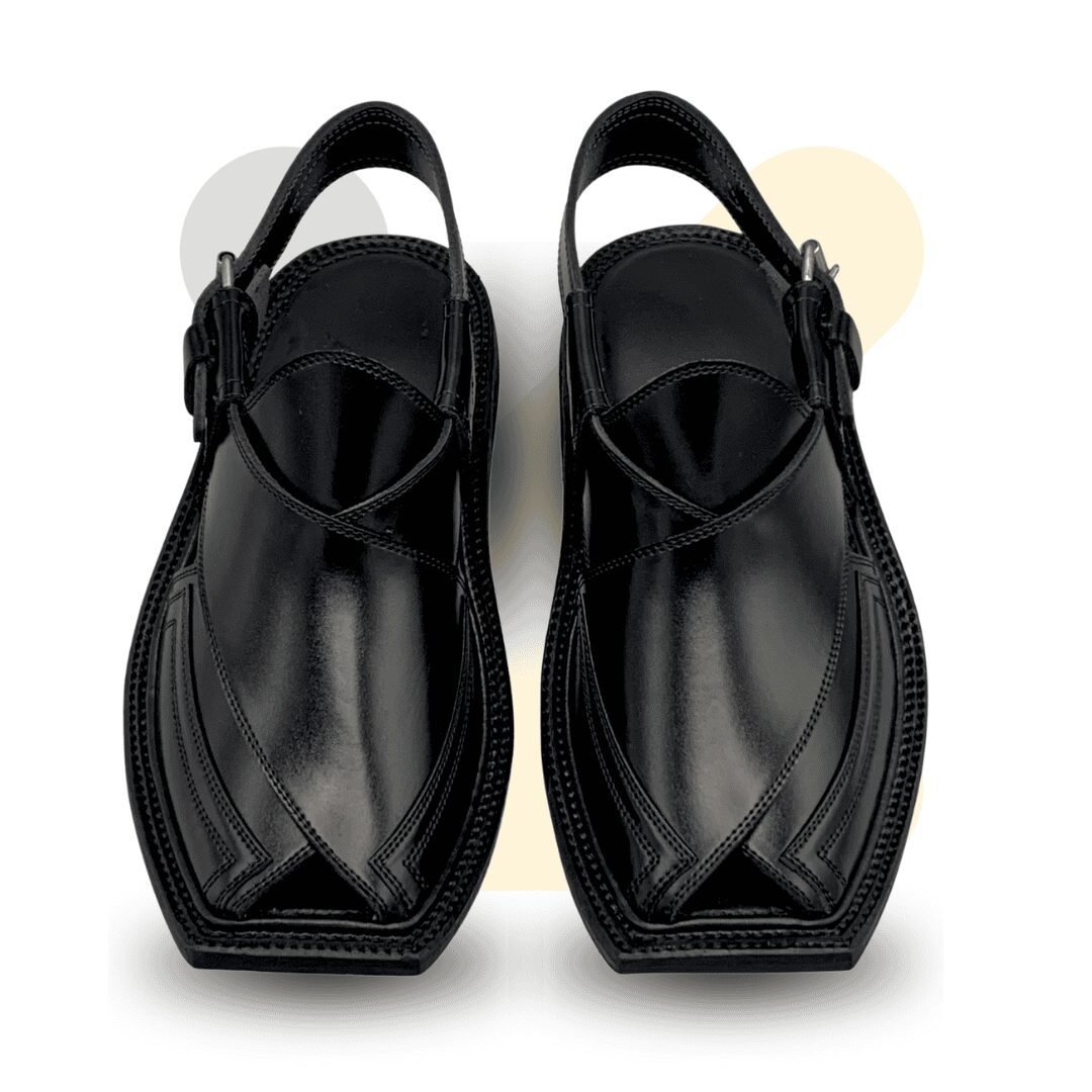 Black Double Gear Takidar T-Shape Peshawari Chappal