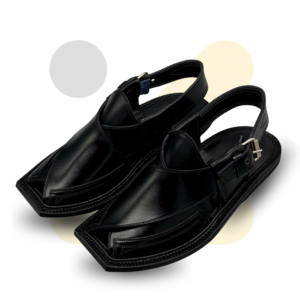 Black Double Gear Takidar T-Shape Peshawari Chappal