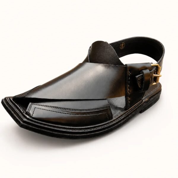 Black Double Gear Takidar T-Shape Peshawari Chappal