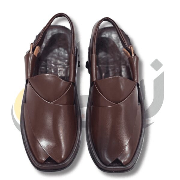 Premium Dark Brown Smart Zalmi Round Edge Peshawari Chappal