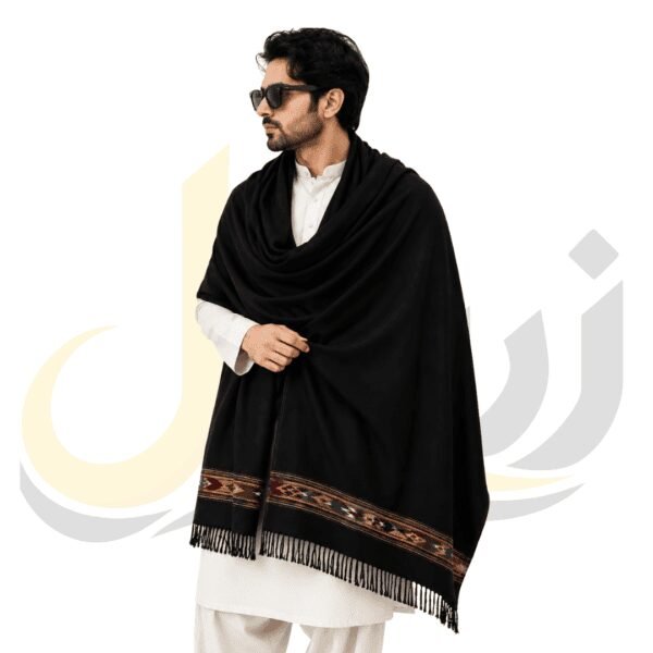 Black 48 Pure Australian Woolen Shawl with Frame Border