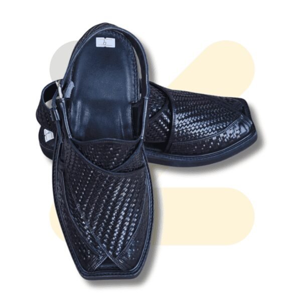 Black Woven Takidar Peshawari Chappal