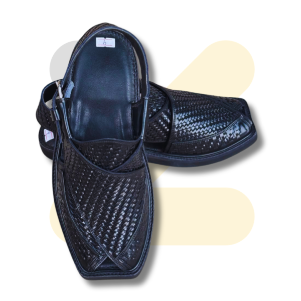 Black Woven Takidar Peshawari Chappal