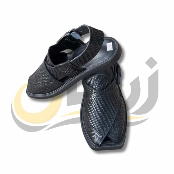 Black Woven Takidar Peshawari Chappal – Medium Sole