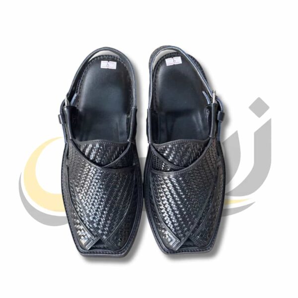 Black Woven Takidar Peshawari Chappal – Medium Sole