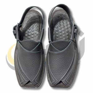 Dark Gray Crocodile Texture Takidar Peshawari Chappal