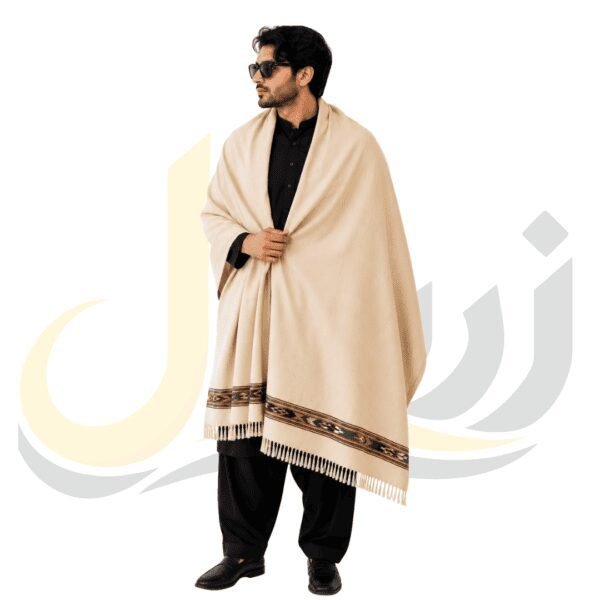Ivory Cream 48 Pure Australian Woolen Shawl with Frame Border