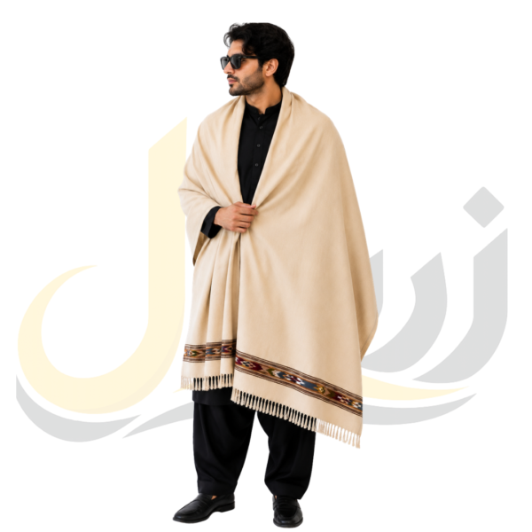 Ivory Cream 48 Pure Australian Woolen Shawl with Frame Border