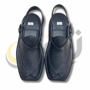 Black Doted Takidar Medium Sole Peshawari Chappal