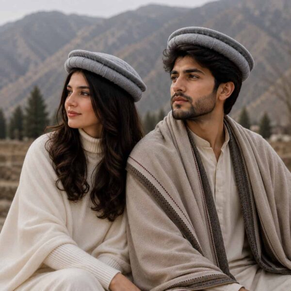 Luxury Handmade Pure Wool Gray Chitrali Pakol Cap