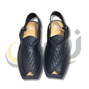 Black Woven T-Shape Peshawari Chappal