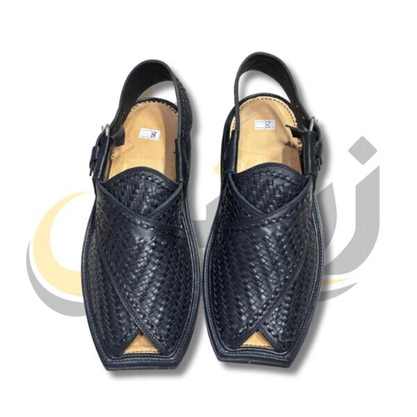Black Woven T-Shape Peshawari Chappal
