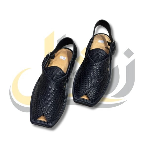 Black Woven T-Shape Peshawari Chappal