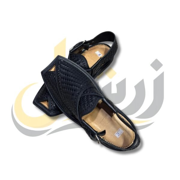 Black Woven T-Shape Peshawari Chappal