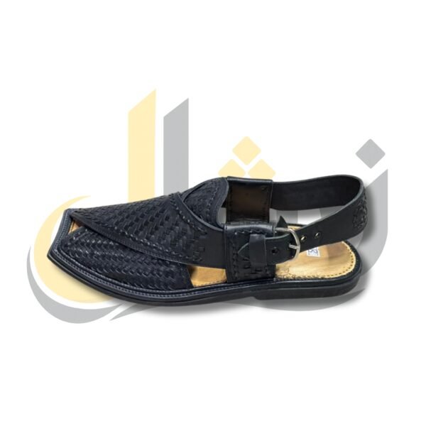 Black Woven T-Shape Peshawari Chappal
