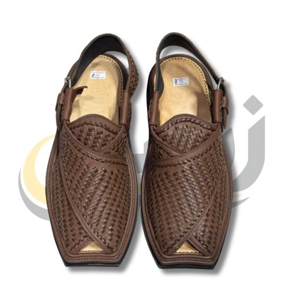 Brown Woven T-Shape Peshawari Chappal