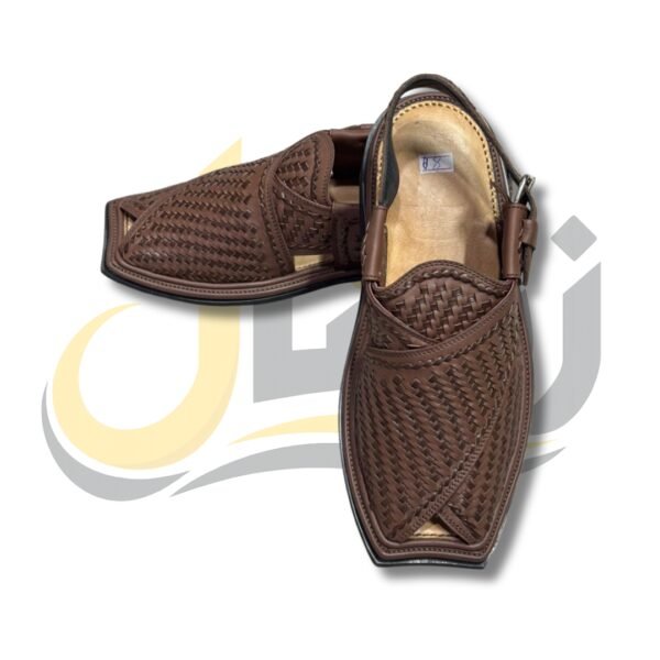 Brown Woven T-Shape Peshawari Chappal