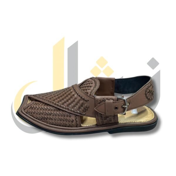 Brown Woven T-Shape Peshawari Chappal