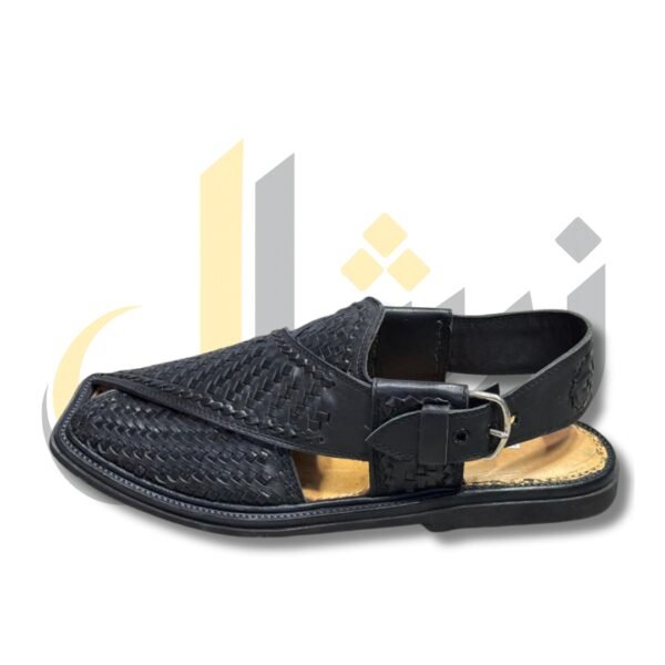 Black Woven Gol-T Peshawari Chappal