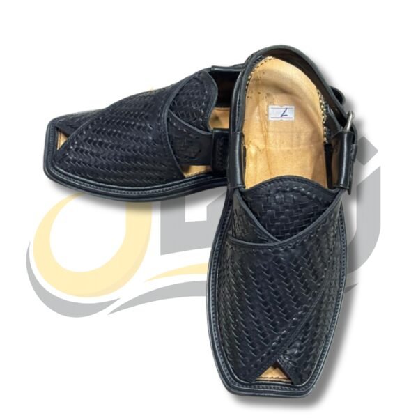 Black Woven Gol-T Peshawari Chappal