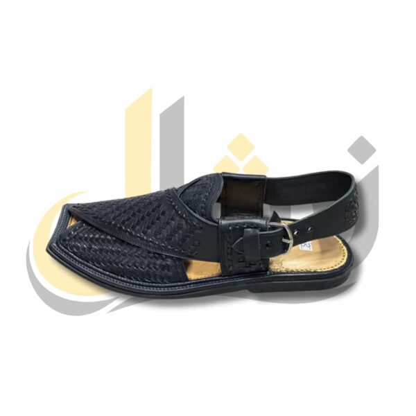 Black Woven T-Shape Peshawari Chappal